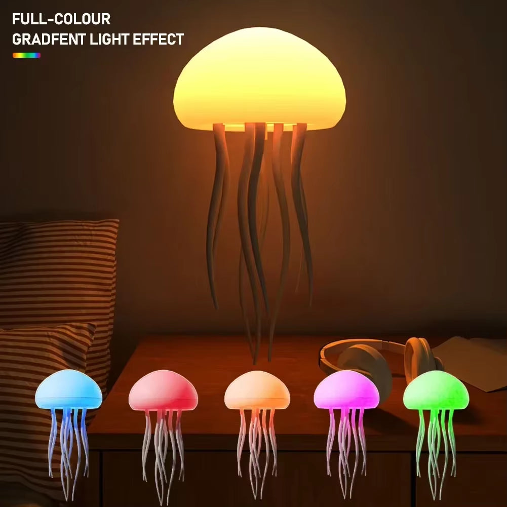 Cartoon Jellyfish Night Light RGB Gradient Cute Jellyfish Bedside Lamp Voice Control Type-C Charging LED Night Lamp