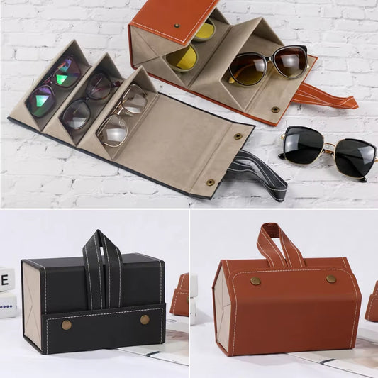 Portable Glasses Organizer 2/3/4/5/6 Multi-Slot Eyeglasses Storage Display Travel Folding Sunglasses PU Leather Case