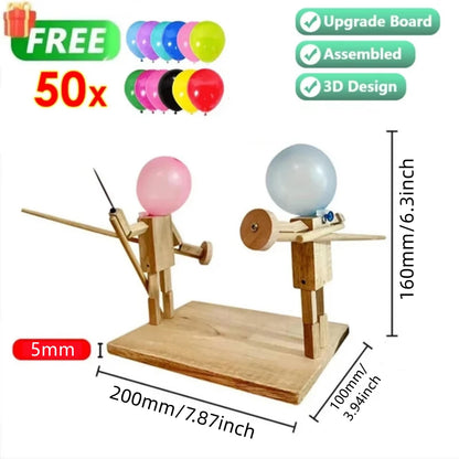 Balloon Bamboo Man Battle Handmade Wooden Fencing Puppets Wooden Bots Battle Game Two-Player Fast-Paced Balloon Battle Game