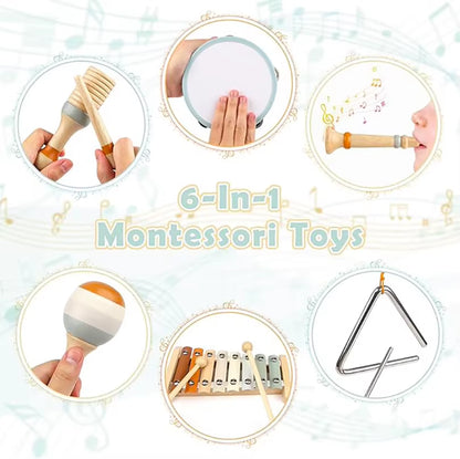 Baby Musical Instruments Wooden Toys Montessori Percussion Instruments Drut Set with Xylophone Preschool Educational Kids Gifts