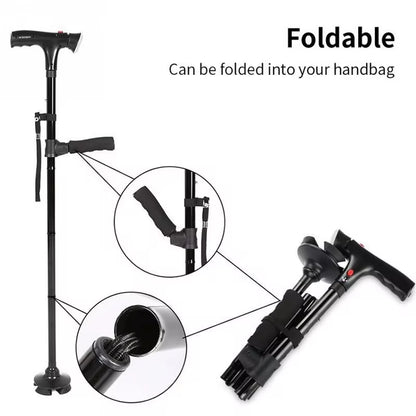 Collapsible Telescopic Folding Cane Elder Cane LED with Alarm Walking Trusty Sticks Elder Crutches for Mothers the Elder Fathers