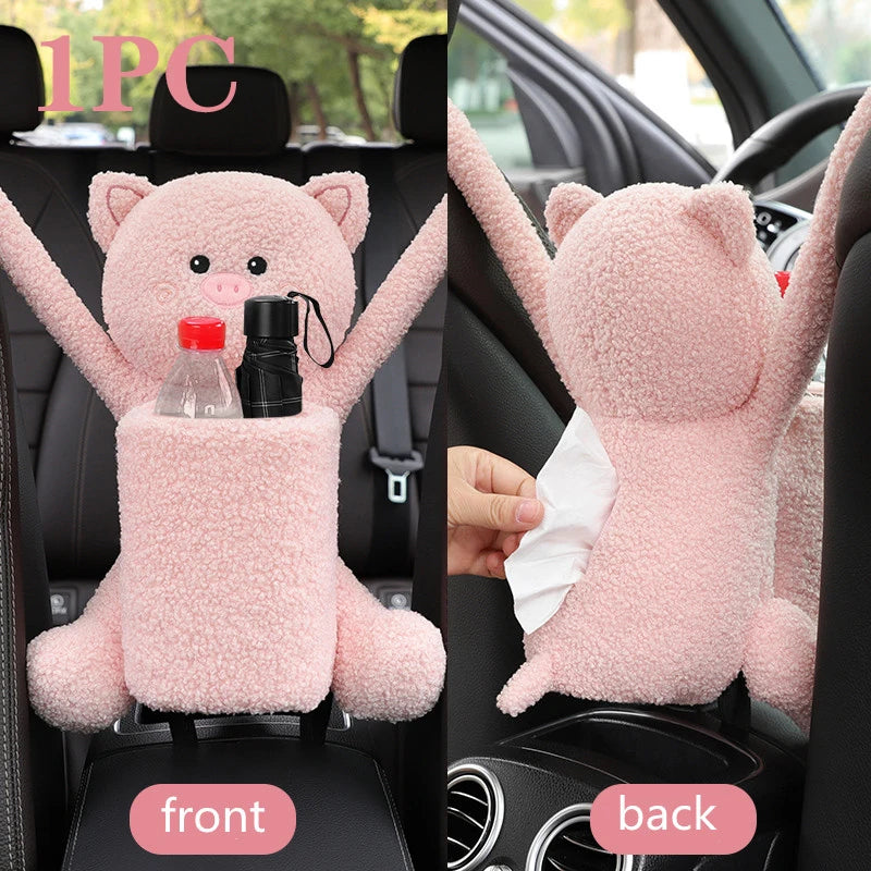 2 in 1 Car Tissue Box Doll Cartoon Garbage Can Dog Monkey Rabbit Short Plush Car Tissue Holder Car Tissue Box Car Accessories