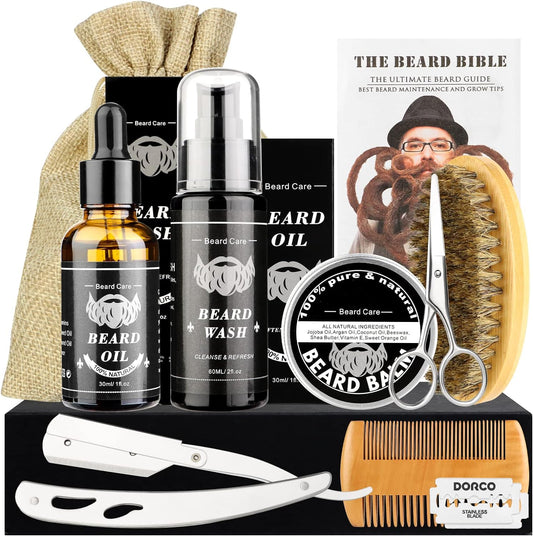 | Kit Barba Hombre - 10 En 1 Kit Cuidado Barba Hombre - Kit Barba Profesional Hombres, Tijeras Para Bigote Cuidado Regalos Para Hombre