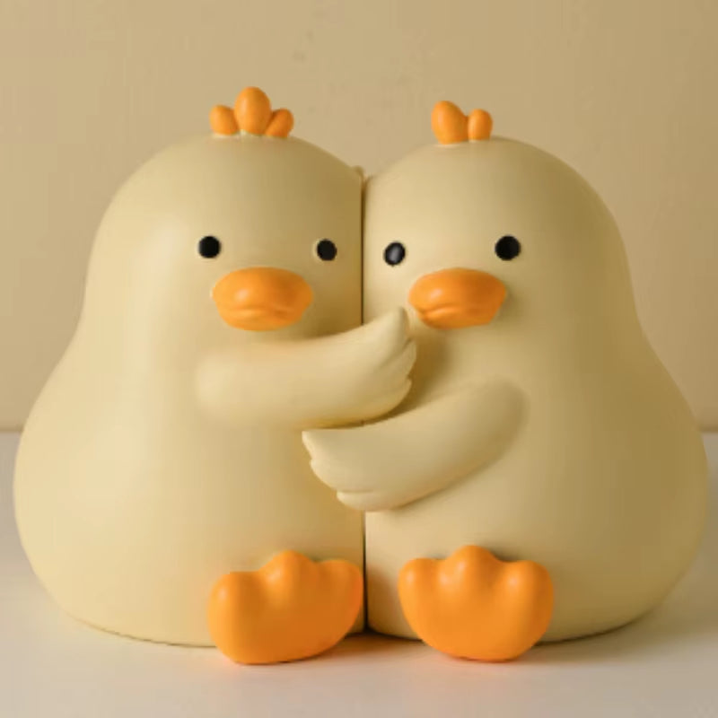 2Pcs Cute Ducks Book End Figurine Home Desk Living Decoration Resin Crafts Lovely Animal Statuette for Bedroom Accessories Gifts