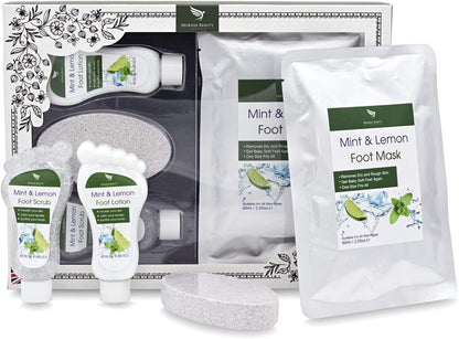 Set Regalo Mujer Juego De Regalo De Pedicura Para El Cuidado De Los Pies - Caja Spa Para Mimar Tus Pies | Exfoliante Para Pies De Menta Y Limón, Loción Para Pies, Máscarilla Para Pies, Piedra Pómez