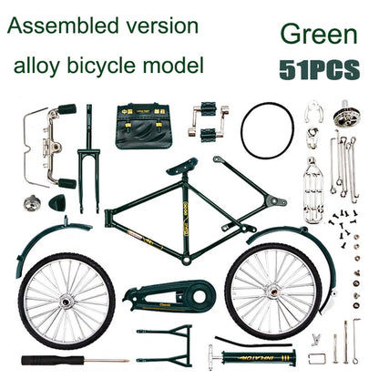 1:10 Mini Retro Alloy DIY Bicycle Diecast Model Metal Bike Sliding Assembled Version Simulation Collection Gifts Adult Boys Toys