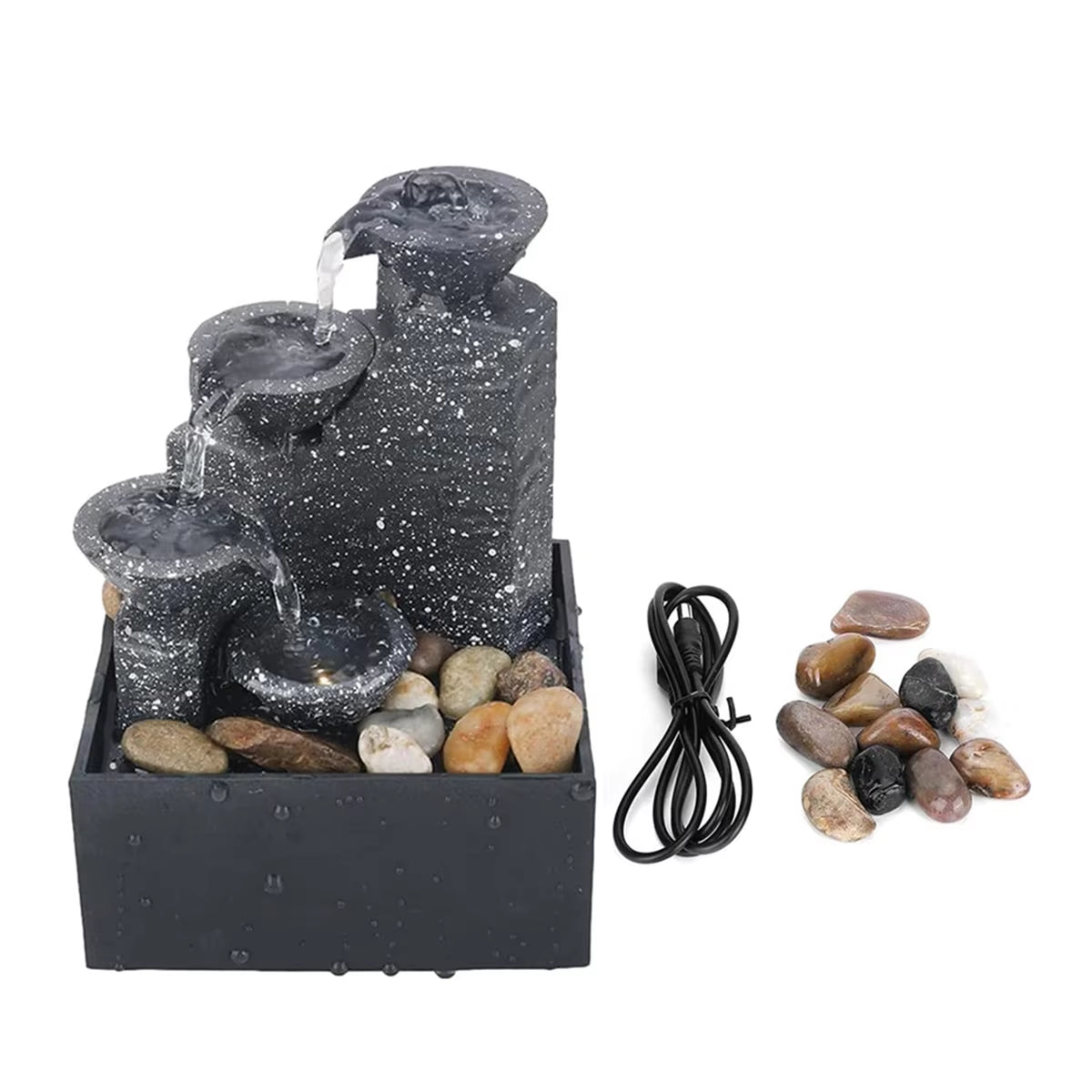 Indoor Fountain, Small Waterfall, American Standard Plug Desktop Decoration, with LED Lights, Suitable for Home and Office Desk