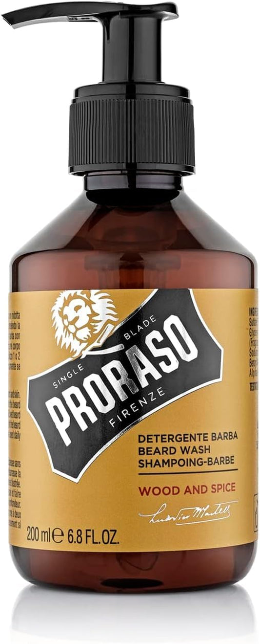 Proraso Champú Barba Wood & Spice, 200 Ml, Champú Hidratante Profesional Para El Cuidado Barba Hombre Que Elimina Las Impurezas Y Limpia Eficazmente