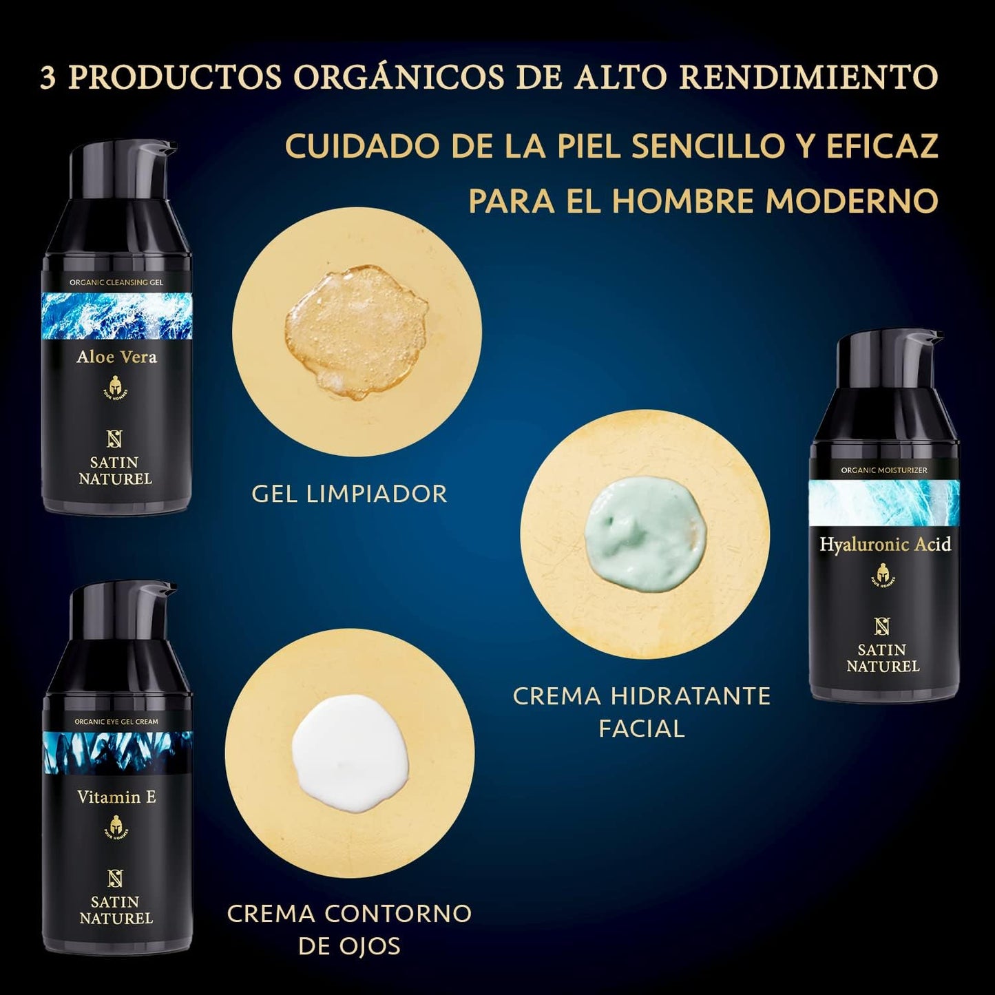 Regalos Originales Para Hombres - Regalo Del Dia De San Valentín Con Crema Hidratante Facial Hombre + Contorno De Ojos Hombre + Limpiador Facial Hombre 3X30Ml, Satin Naturel