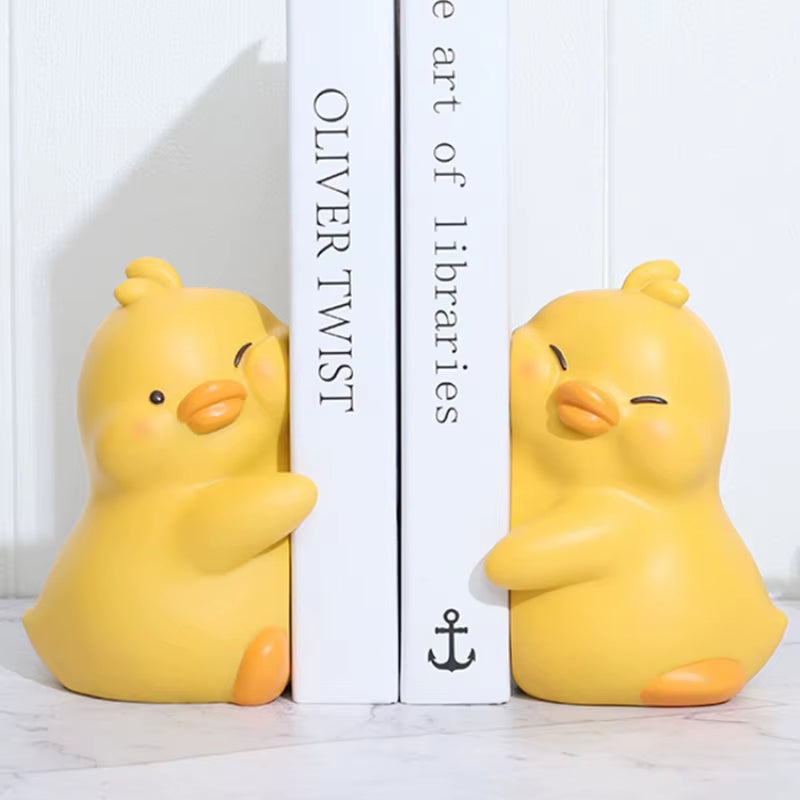 2Pcs Cute Ducks Book End Figurine Home Desk Living Decoration Resin Crafts Lovely Animal Statuette for Bedroom Accessories Gifts