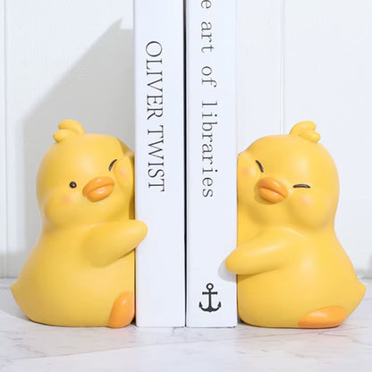 2Pcs Cute Ducks Book End Figurine Home Desk Living Decoration Resin Crafts Lovely Animal Statuette for Bedroom Accessories Gifts