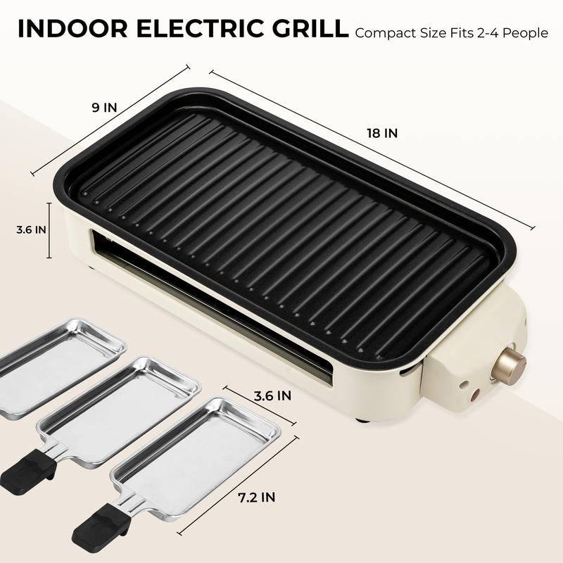 Pukomc Indoor Smokeless Grill, Fast Heating Safe Non-Stick Cooking Removable Grill Pan, Portable Korean Electric Grill with Removable Temperature Control, Dishwasher Safe, 1500 Watt