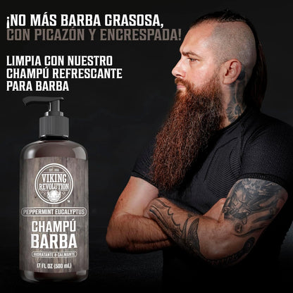 Viking Revolution Juego De Champú Y Acondicionador De Barba Con Aceites De Argán Y Jojoba - Champú Barba Hombre Que Suaviza, Alisa Y Fortalece El Crecimiento - Aroma Natural Menta Y Eucalipto 2X500 Ml