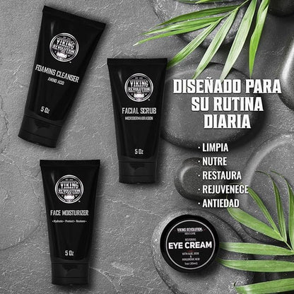 Viking Revolution - Kit Cuidado De La Piel Hombres - Skin Care Hombre - Regalo Hombre - Incluye Crema Hidratante, Exfoliante Facial, Espuma Limpiadora (142G) Y Crema Para Los Ojos (29G)