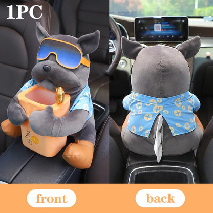 2 in 1 Car Tissue Box Doll Cartoon Garbage Can Dog Monkey Rabbit Short Plush Car Tissue Holder Car Tissue Box Car Accessories