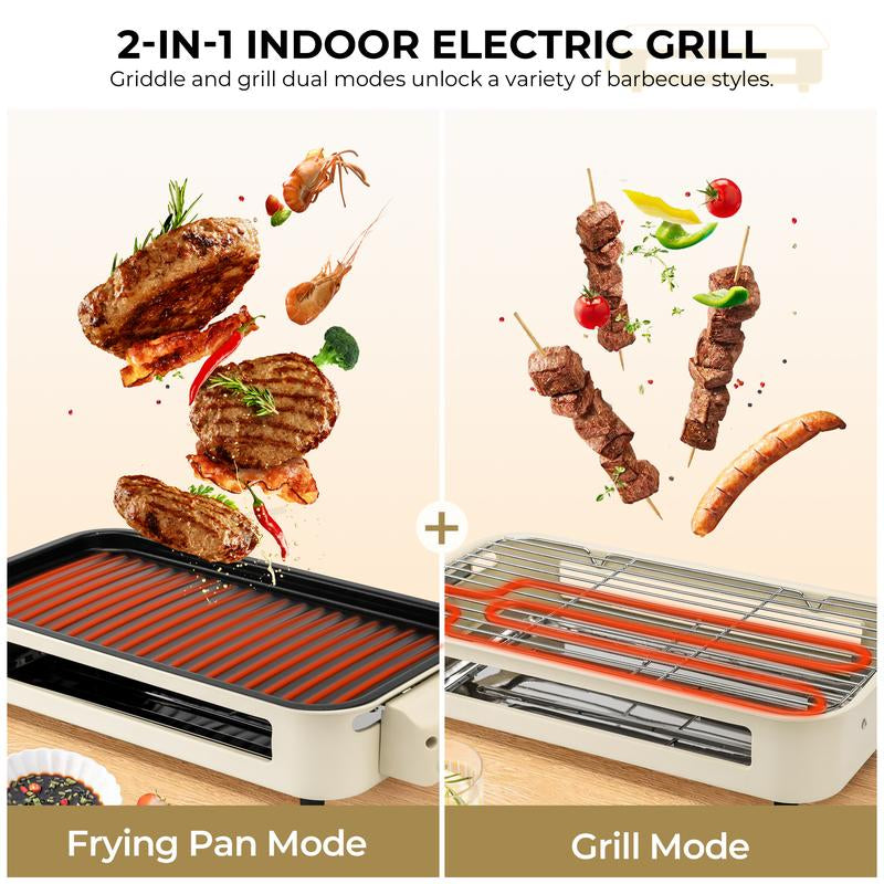 Pukomc Indoor Smokeless Grill, Fast Heating Safe Non-Stick Cooking Removable Grill Pan, Portable Korean Electric Grill with Removable Temperature Control, Dishwasher Safe, 1500 Watt