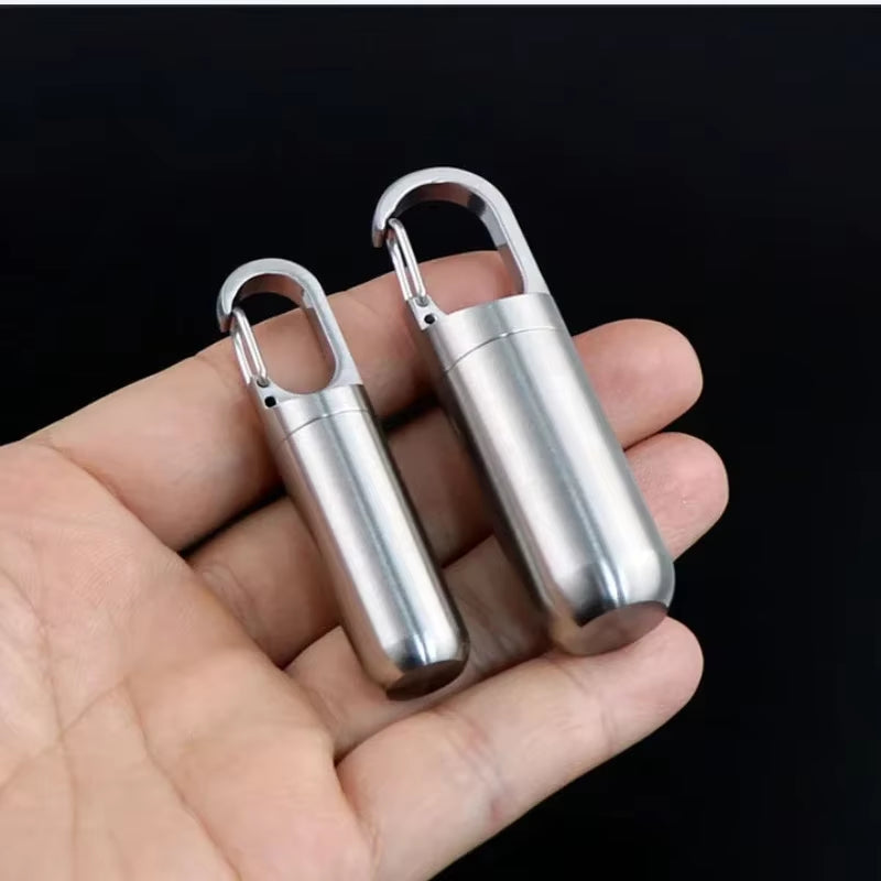 Portable Mini Stainless Steel Sealed Capsule Waterproof Pill Box Camping Firstaid Pendant Travel Outdoor Portable Pill Case