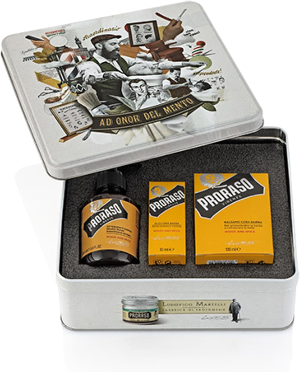 Proraso Kit De Cuidado Barba Hombre Wood & Spice (Pack Trío), Lujoso Set De Regalo Para Hombre Con Champú, Aceite Y Bálsamo Para La Barba, Made in Italy