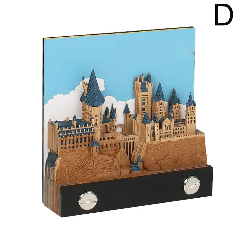 3D Memo Pad, 2024 Desk Calendar Memo Pad, 3D Magic Castle Weekly Calendar Notepad with Light Stationery Accessories