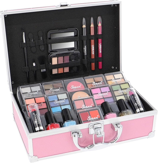 LOVE URBAN BEAUTY Vegano Neceser De Maquillaje Hot Pink De 82 Piezas Para Adolescentes Y Mujeres Adultas Con Sombras, Colorete, Pintalabios Y Productos Para Uñas