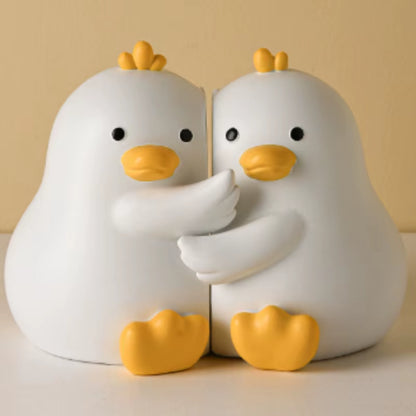 2Pcs Cute Ducks Book End Figurine Home Desk Living Decoration Resin Crafts Lovely Animal Statuette for Bedroom Accessories Gifts