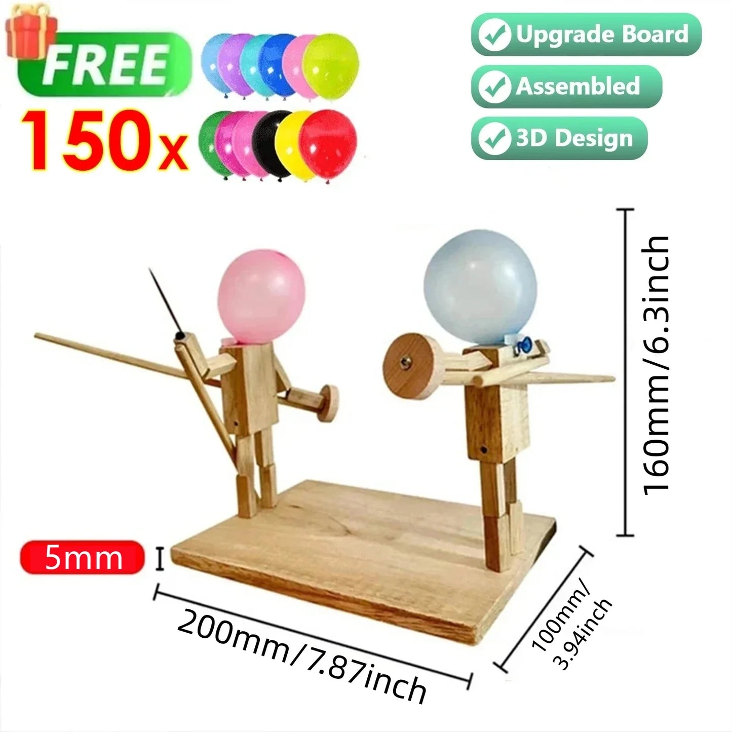 Balloon Bamboo Man Battle Handmade Wooden Fencing Puppets Wooden Bots Battle Game Two-Player Fast-Paced Balloon Battle Game