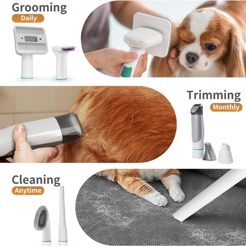 Pet Grooming Kit & Vacuum, Pet Clippers with 6 Pet Grooming Tools, Pet Grooming Vacuum for Dogs Cats Shedding Grooming