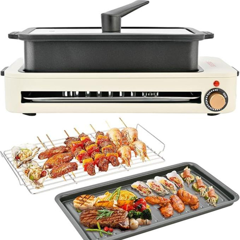 Pukomc Indoor Smokeless Grill, Fast Heating Safe Non-Stick Cooking Removable Grill Pan, Portable Korean Electric Grill with Removable Temperature Control, Dishwasher Safe, 1500 Watt