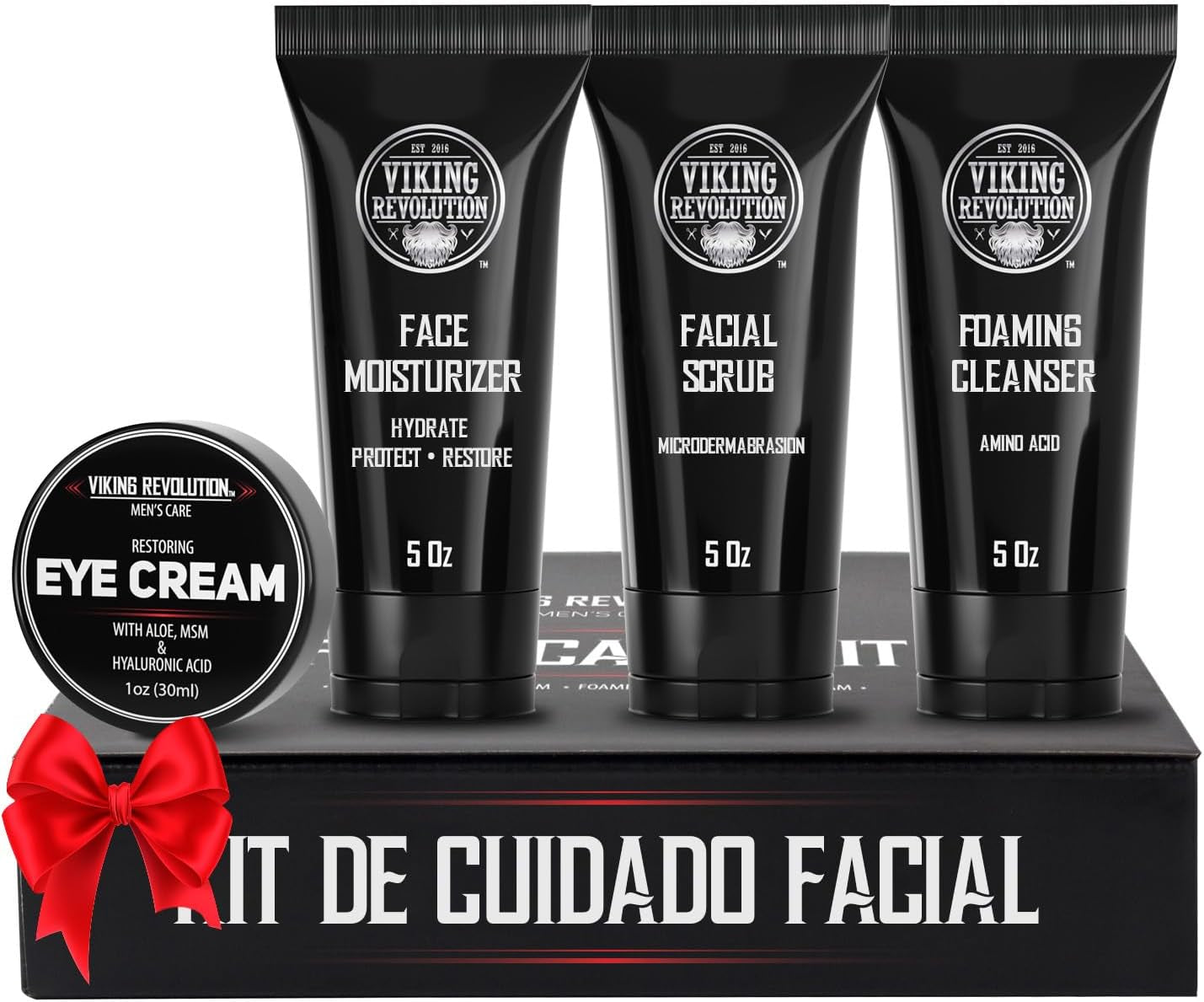 Viking Revolution - Kit Cuidado De La Piel Hombres - Skin Care Hombre - Regalo Hombre - Incluye Crema Hidratante, Exfoliante Facial, Espuma Limpiadora (142G) Y Crema Para Los Ojos (29G)