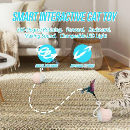 Turbo Tail Cat Toy Interactive Cat Balls Cat Toys for Indoor Cats, Turbo Tail Mouse Cat Toy with LED Rainbow Lights Feathers & USB Charging Cable, Touch Control and Sound Control Smart Cat Ball Toy Exercise Toy Automatic Motion Activate Pettoys