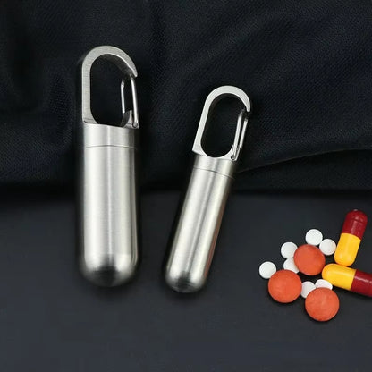 Portable Mini Stainless Steel Sealed Capsule Waterproof Pill Box Camping Firstaid Pendant Travel Outdoor Portable Pill Case