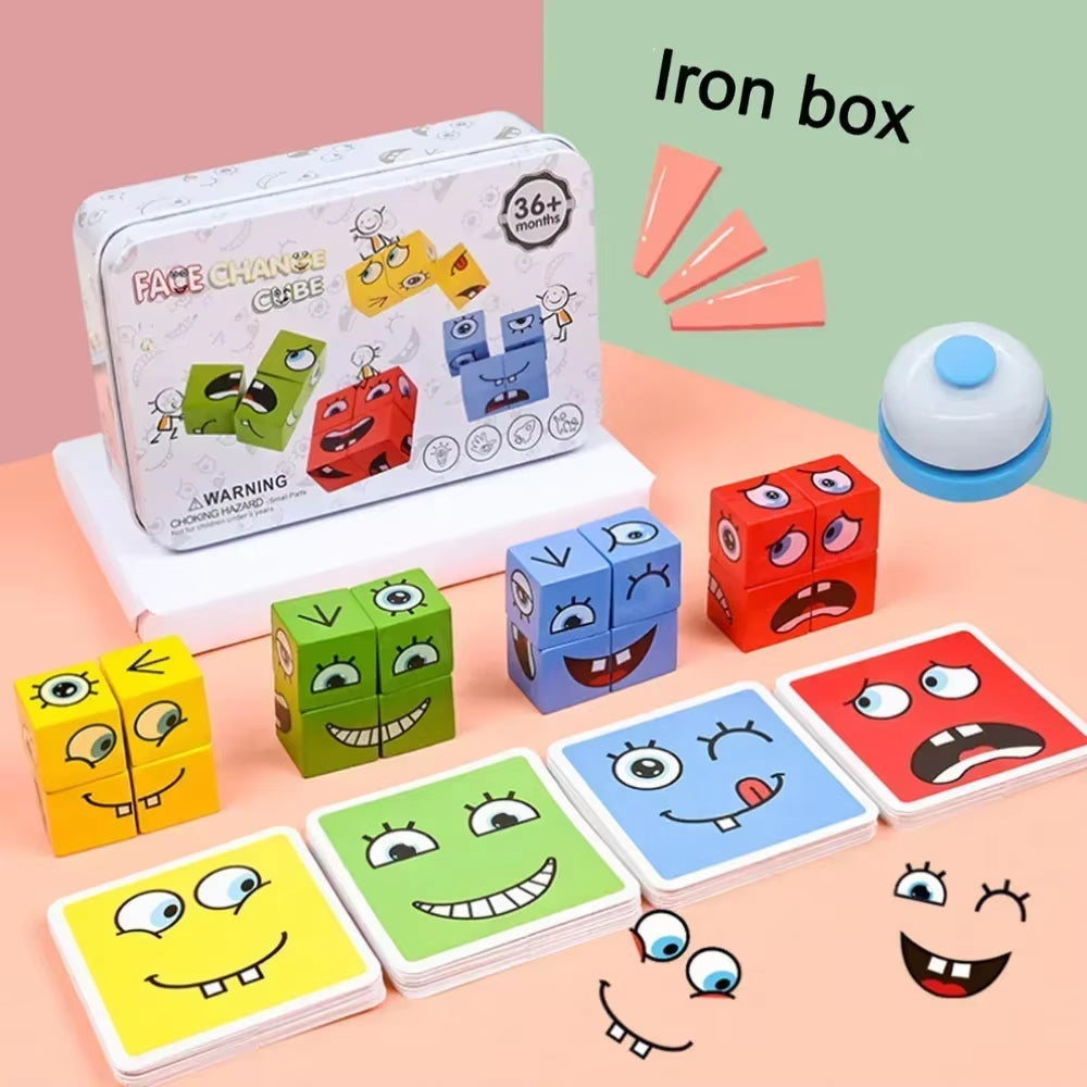 Cube Face Changing Wood Puzzle Building Blocks Board Game Montessori Expression Wooden Blocks Blocos for Children Kids Toys Gift