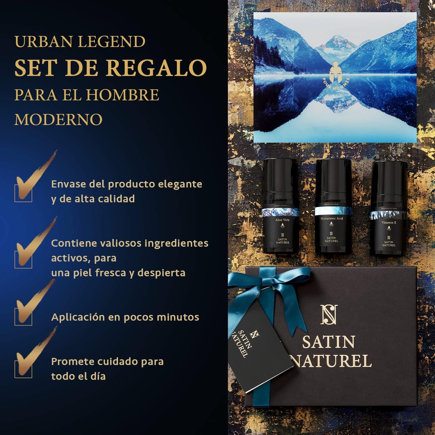 Regalos Originales Para Hombres - Regalo Del Dia De San Valentín Con Crema Hidratante Facial Hombre + Contorno De Ojos Hombre + Limpiador Facial Hombre 3X30Ml, Satin Naturel