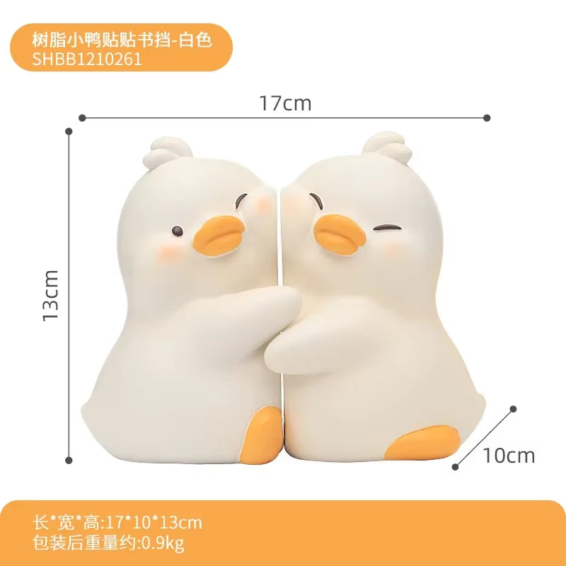 2Pcs Cute Ducks Book End Figurine Home Desk Living Decoration Resin Crafts Lovely Animal Statuette for Bedroom Accessories Gifts