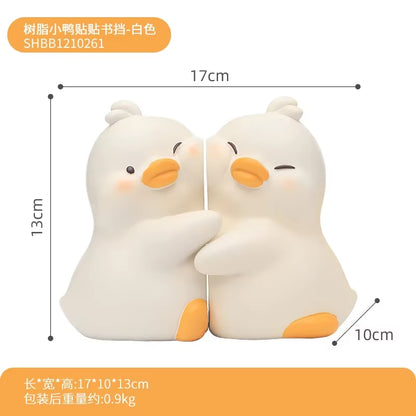 2Pcs Cute Ducks Book End Figurine Home Desk Living Decoration Resin Crafts Lovely Animal Statuette for Bedroom Accessories Gifts