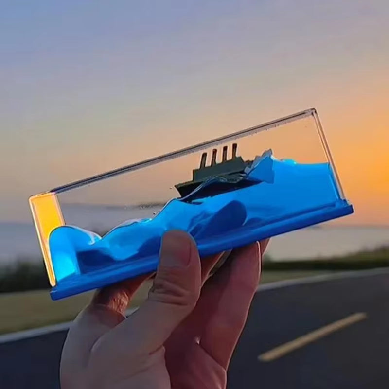 Creative Cruise Ship Fluid Drift Bottle Desktop Decorate Birthday Gift Decompression Decoration Hourglass Car Ornament Gift