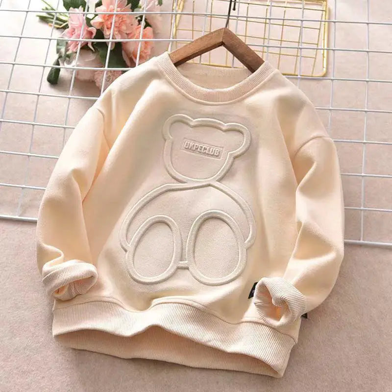 Boys' Sweatshirt for Spring and Autumn, New Embossed Stylish Versatile Long-Sleeve T-Shirt for Older Children, Korean Style Base Shirt for Kids