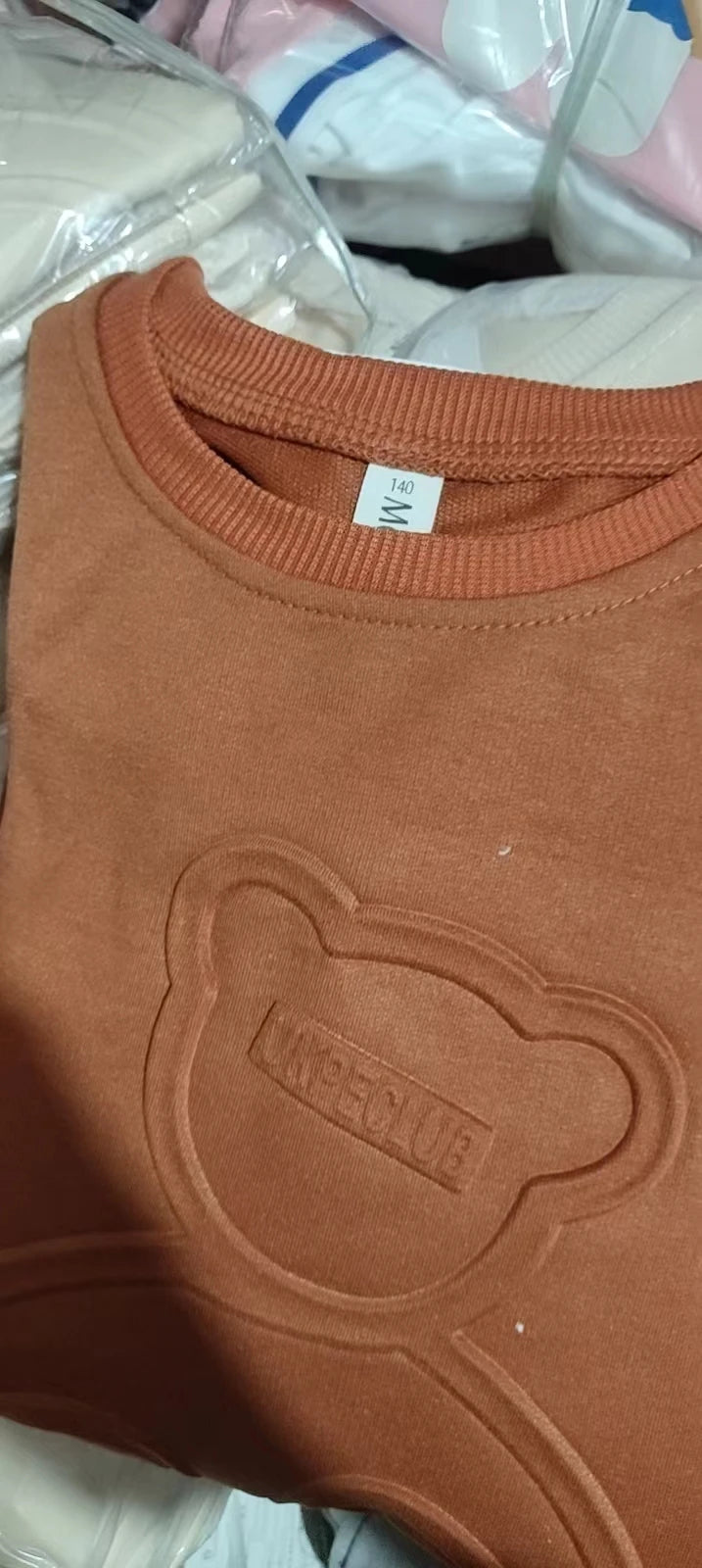 Boys' Sweatshirt for Spring and Autumn, New Embossed Stylish Versatile Long-Sleeve T-Shirt for Older Children, Korean Style Base Shirt for Kids