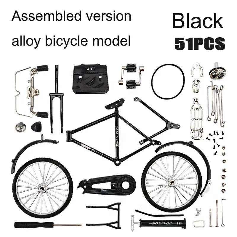 1:10 Mini Retro Alloy DIY Bicycle Diecast Model Metal Bike Sliding Assembled Version Simulation Collection Gifts Adult Boys Toys