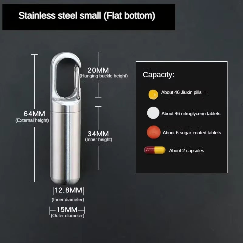 Portable Mini Stainless Steel Sealed Capsule Waterproof Pill Box Camping Firstaid Pendant Travel Outdoor Portable Pill Case