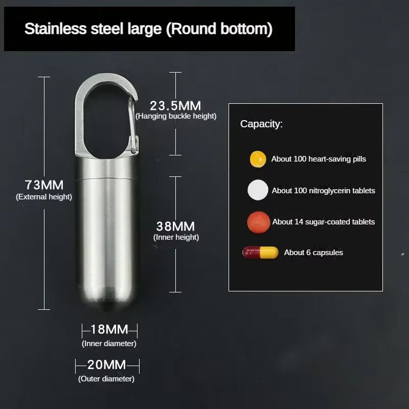 Portable Mini Stainless Steel Sealed Capsule Waterproof Pill Box Camping Firstaid Pendant Travel Outdoor Portable Pill Case