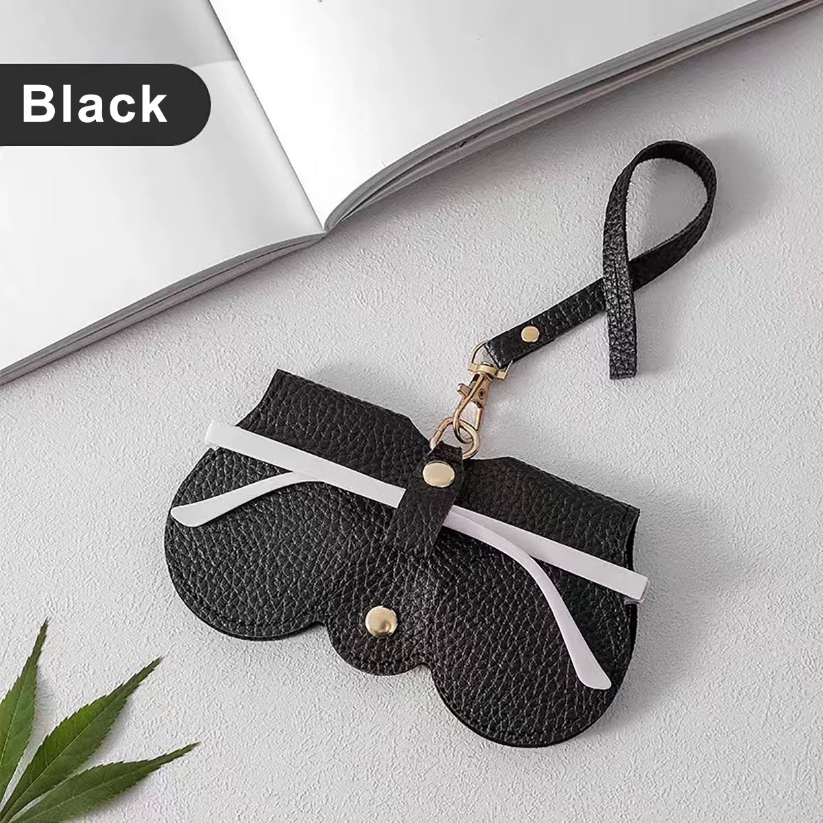 1Pc Litchi Embossed Glasses Cover Cute Hanging PU Leather Sunglasses Reading Glasses Storage Bag Portable Travel Eyewear Holder