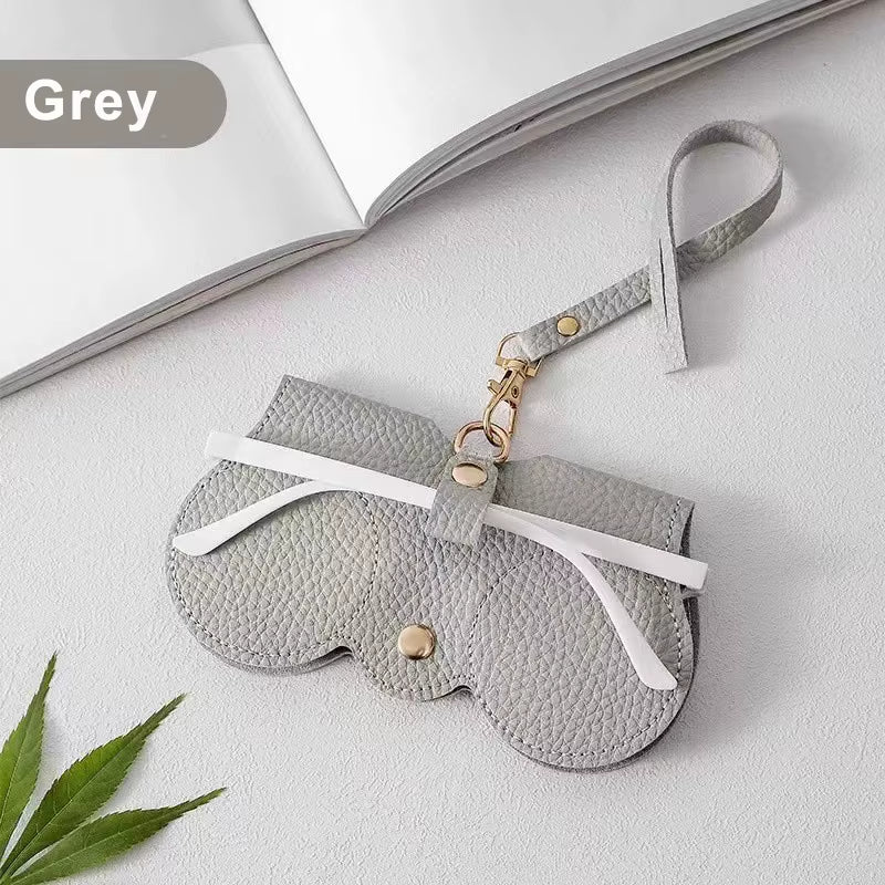 1Pc Litchi Embossed Glasses Cover Cute Hanging PU Leather Sunglasses Reading Glasses Storage Bag Portable Travel Eyewear Holder