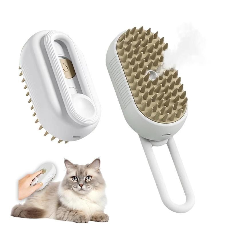 Steam Brush for Cats & Pets - 3 in 1 Steamer for Grooming, Deshedding, and Taming Animal Fur (Brown)