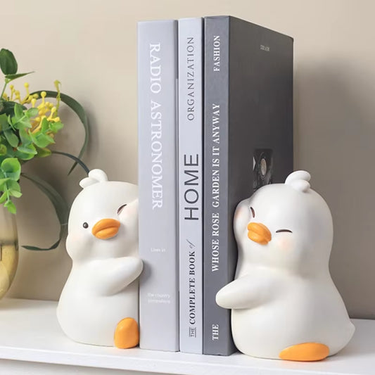 2Pcs Cute Ducks Book End Figurine Home Desk Living Decoration Resin Crafts Lovely Animal Statuette for Bedroom Accessories Gifts