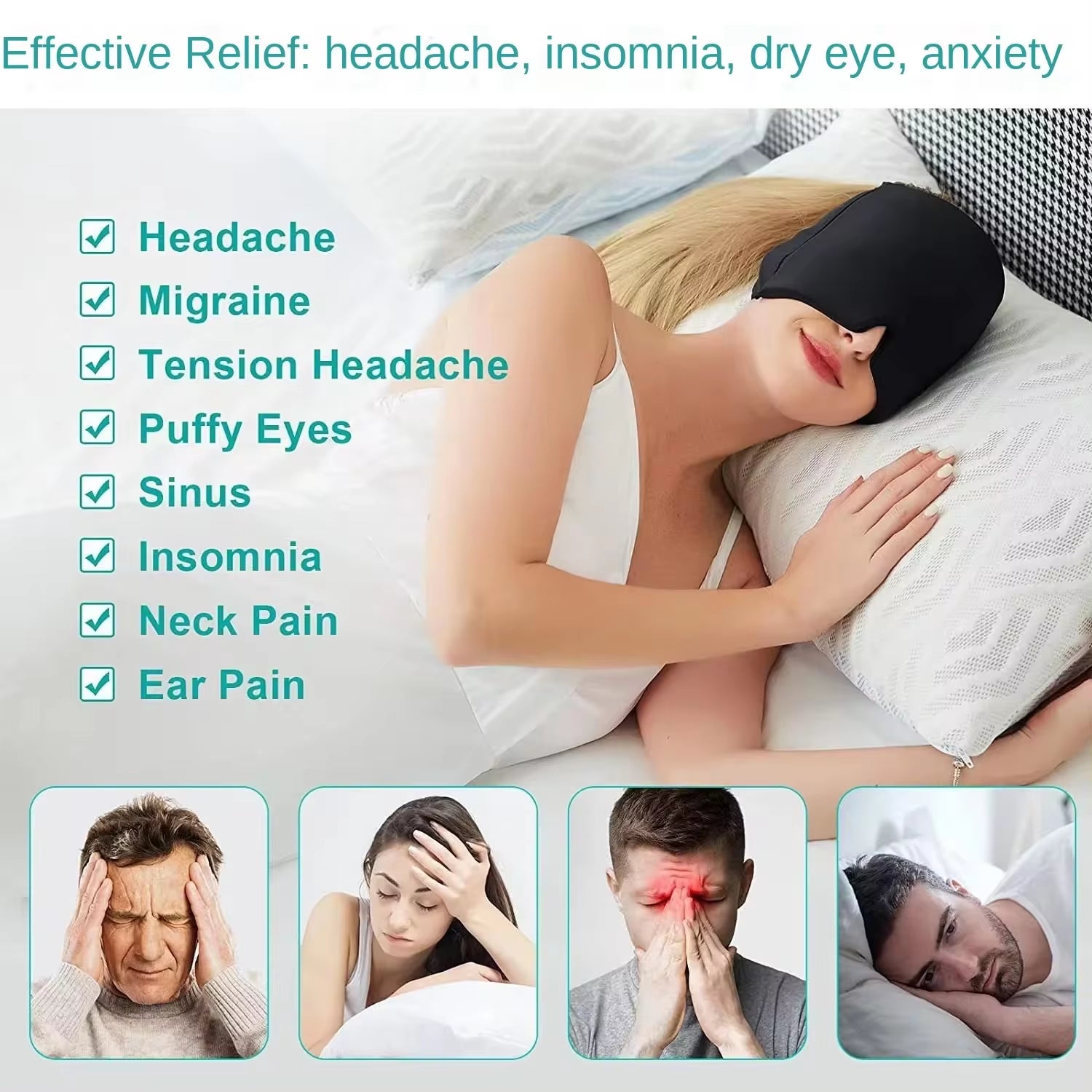 Migraine Relief Hat Headache Hat Gel Hot Cold Therapy Ice Cap for Relieve Pain Ice Hat Eye Mask Stress Pressure Pain Relief