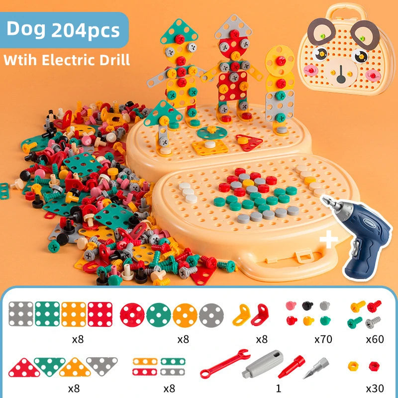 Children Electric Drill Toolbox Driller Games Tool Toy for Boys 4-6 Years Old Montessori Screw Puzzle Kid Pretend Play Toys Gift