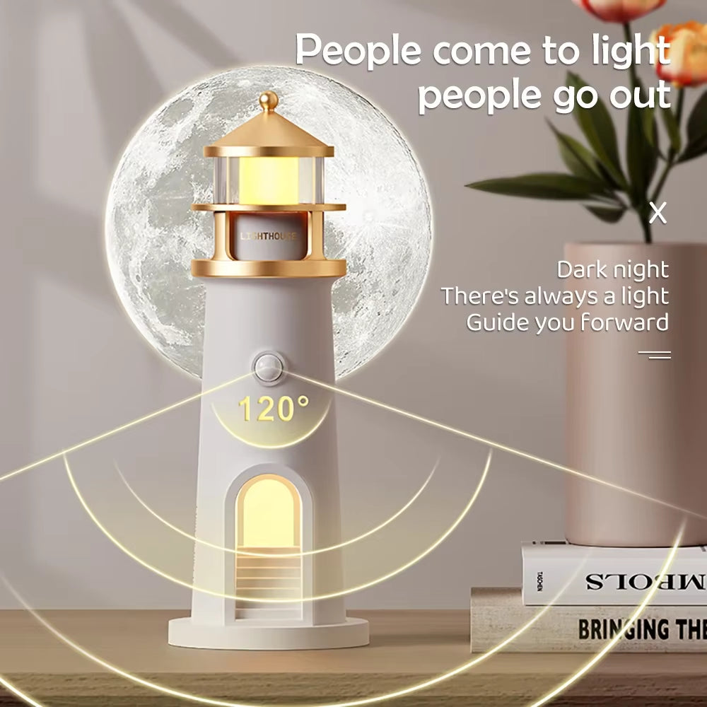 Moon Projection Lighthouse Night Lights Motion Sensor Dimmable Timing Ambient Night Lamp Bluetooth Music Christmas Birthday Gift