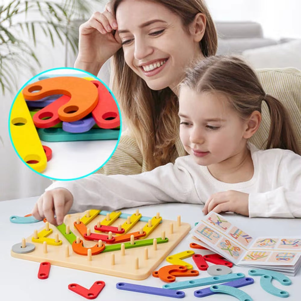 Creative Nail Board Puzzle Toys Montessori Education Geometric Graphics with Cards Preschool Kids Early Learning Game Toy Gifts