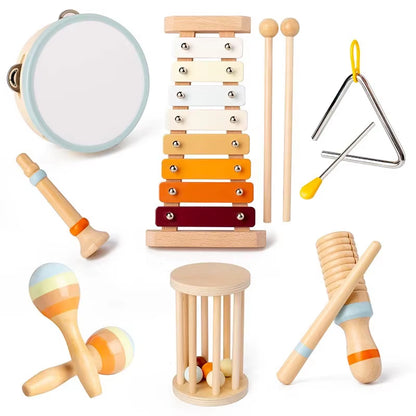 Baby Musical Instruments Wooden Toys Montessori Percussion Instruments Drut Set with Xylophone Preschool Educational Kids Gifts